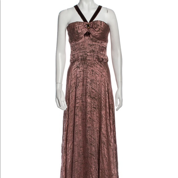 Carolina Herrera Pink Metallic Halter Evening Dress Sz 2